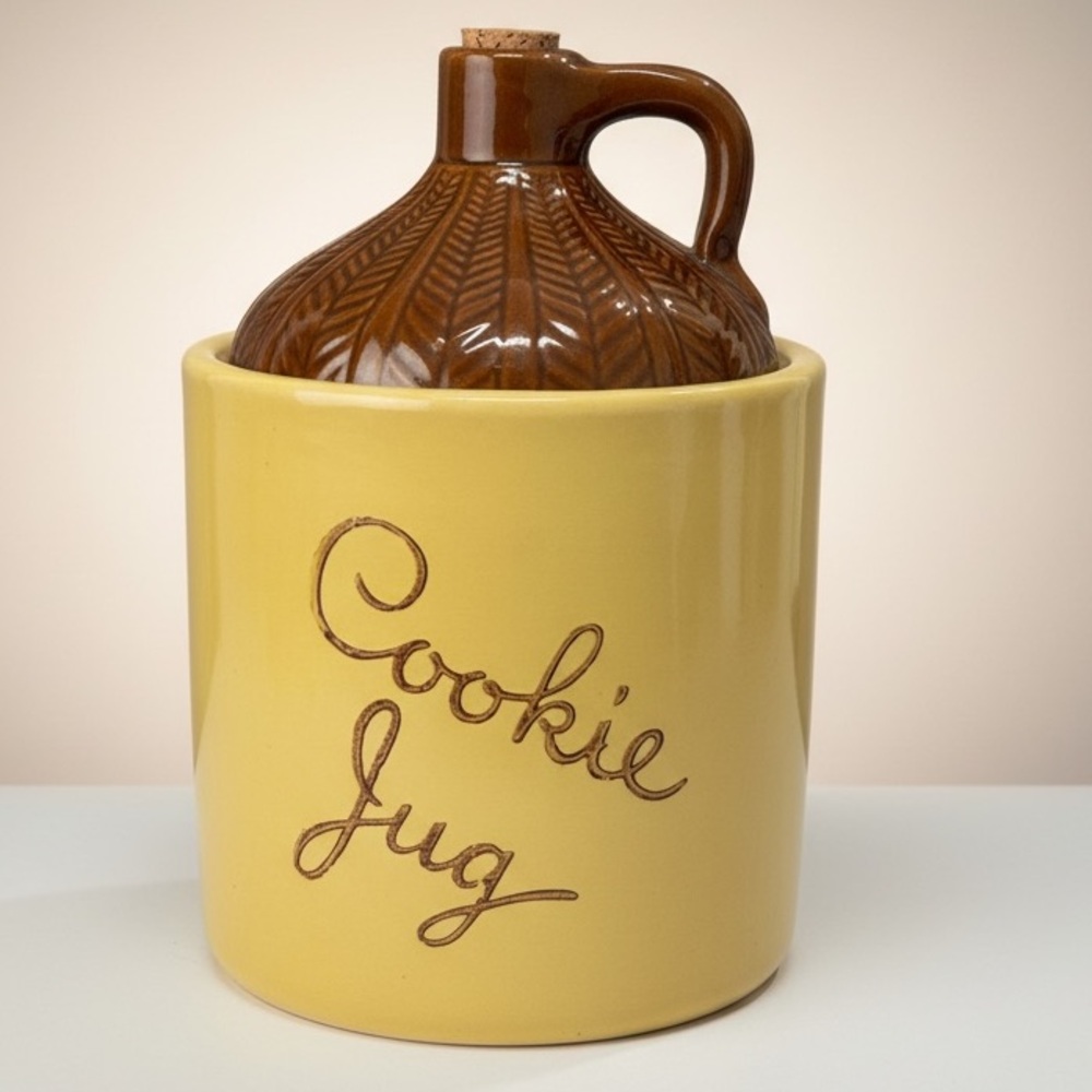Vintage Monmouth Pottery "Cookie Jug" Stoneware Jar - Yellow & Brown